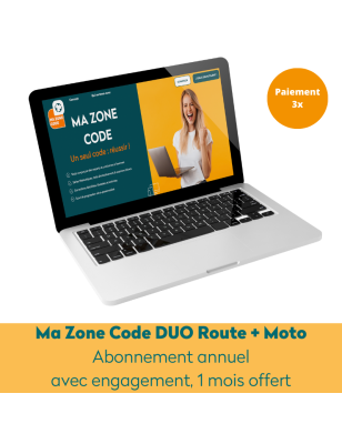 Ma Zone Code DUO ROUTE + MOTO - Abonnement annuel aux tests en ligne Zone B 52 - 3 